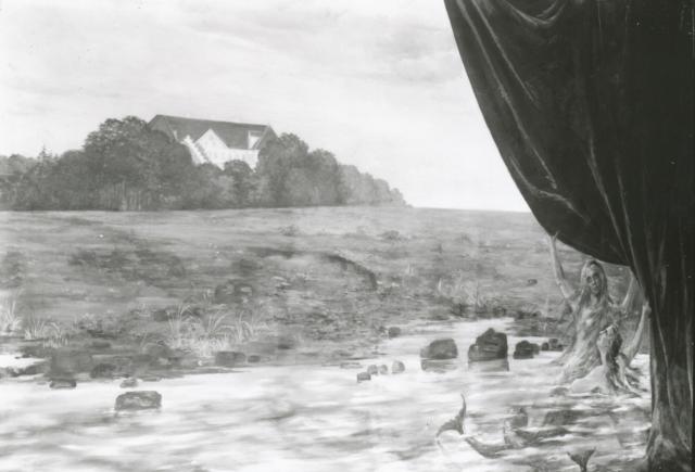 Dragsholm Slot. Interiør. Teatrets fortæppe - 1940 (B2584)