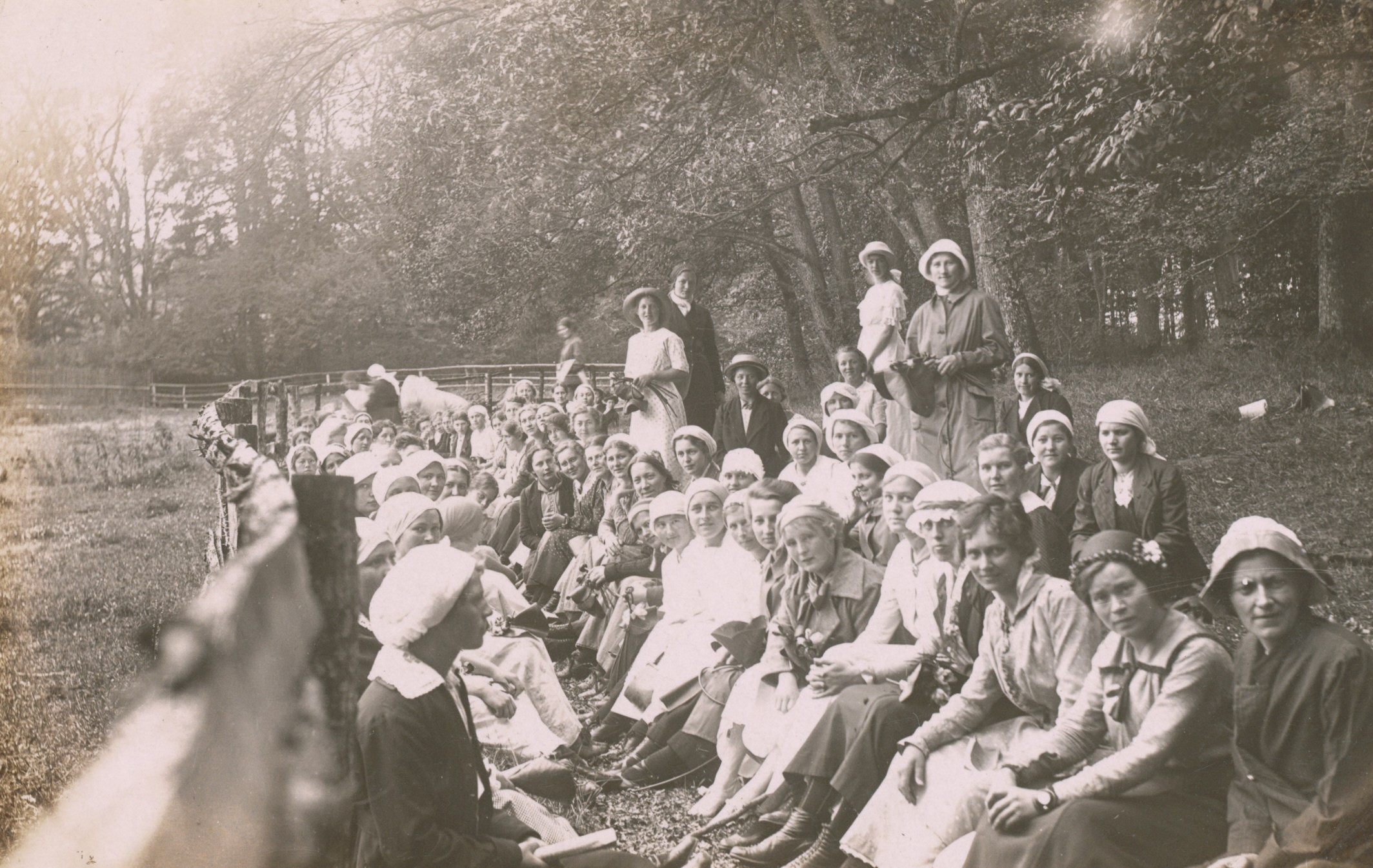 Sommer - Kvindelige elever på skovtur til Jyderup - Vallekilde Højskole -  1916 (B2886)