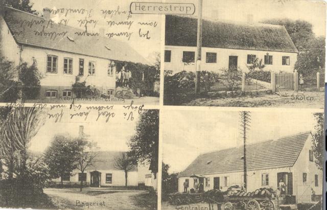 Herrestrup Købmandsforretning, Herrestrup Skole, Herrestrup Bageri og Herrestrup Telefoncentral - ca. 1921 (B1802)