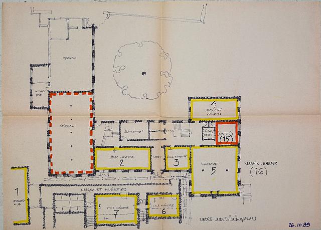 Forarbejde til restaurering af Nyropbygningen 1993-1994. Nedre undervisningsplan.