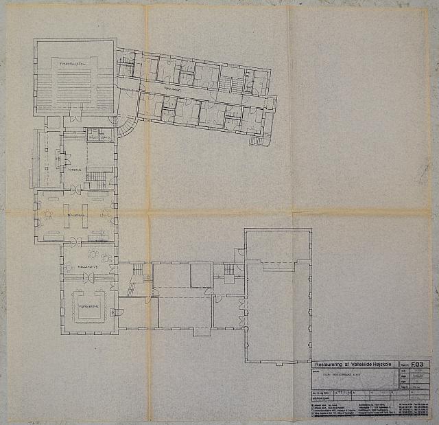 Restaurering af Vallekilde Højskole 1994. Plan hovedindgangs etage.