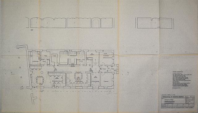 Restaurering af Vallekilde Højskole 1994. Parterre-etage. Møbleringsplan, myndighedstegning