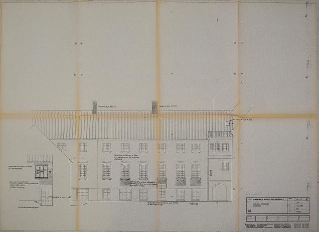 Restaurering af Vallekilde Højskole 1995. Facade vestfløj, gårdside.