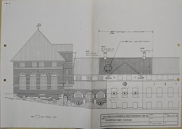 Restaurering af Vallekilde Højskole 1995. Facadetegninger, oversigt.