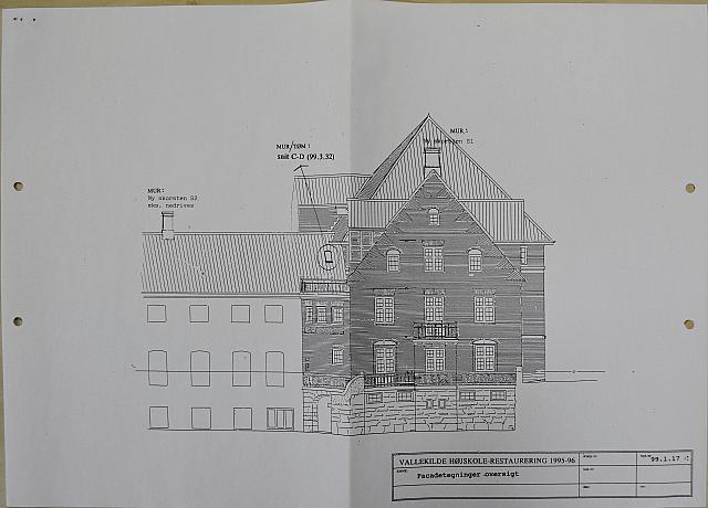 Restaurering af Vallekilde Højskole 1995. Facadetegninger, oversigt.