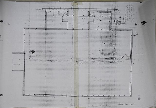 Tegning af Øvelseshuset år 1883