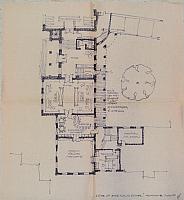 Forarbejde til restaurering af Nyropbygningen 1993-1994. Skitse af øvre plan m. elevkøk.